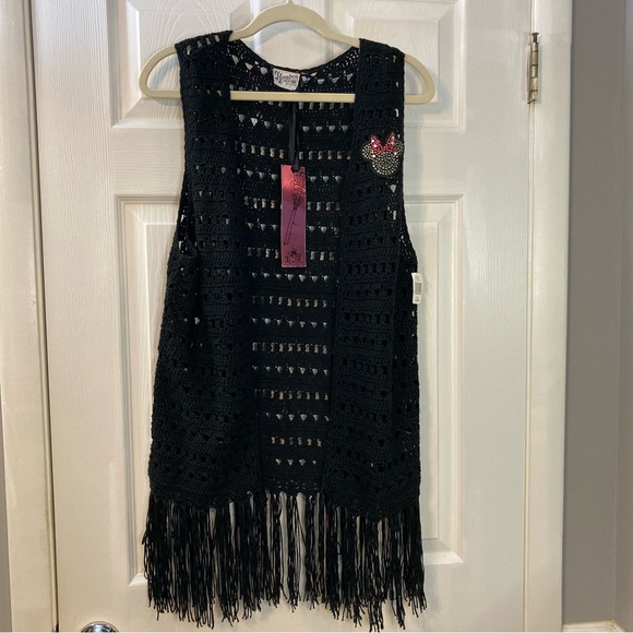 Disney Jackets & Blazers - Rare Kingdom Couture by Disney Parks  Minnie Mouse Black Crochet Fringe Vest XXL